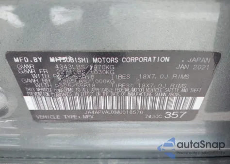 2021 Mitsubishi Outlander Sport 2.0 Se 2Wd from USA, damaged, VIN JA4APVAUXMU018576